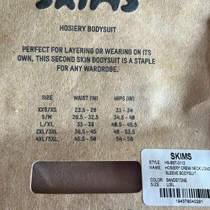 SKIMS HOSIERY CREW NECK LONGSLEEVE BODYSUIT L/XL SANDSTONE
